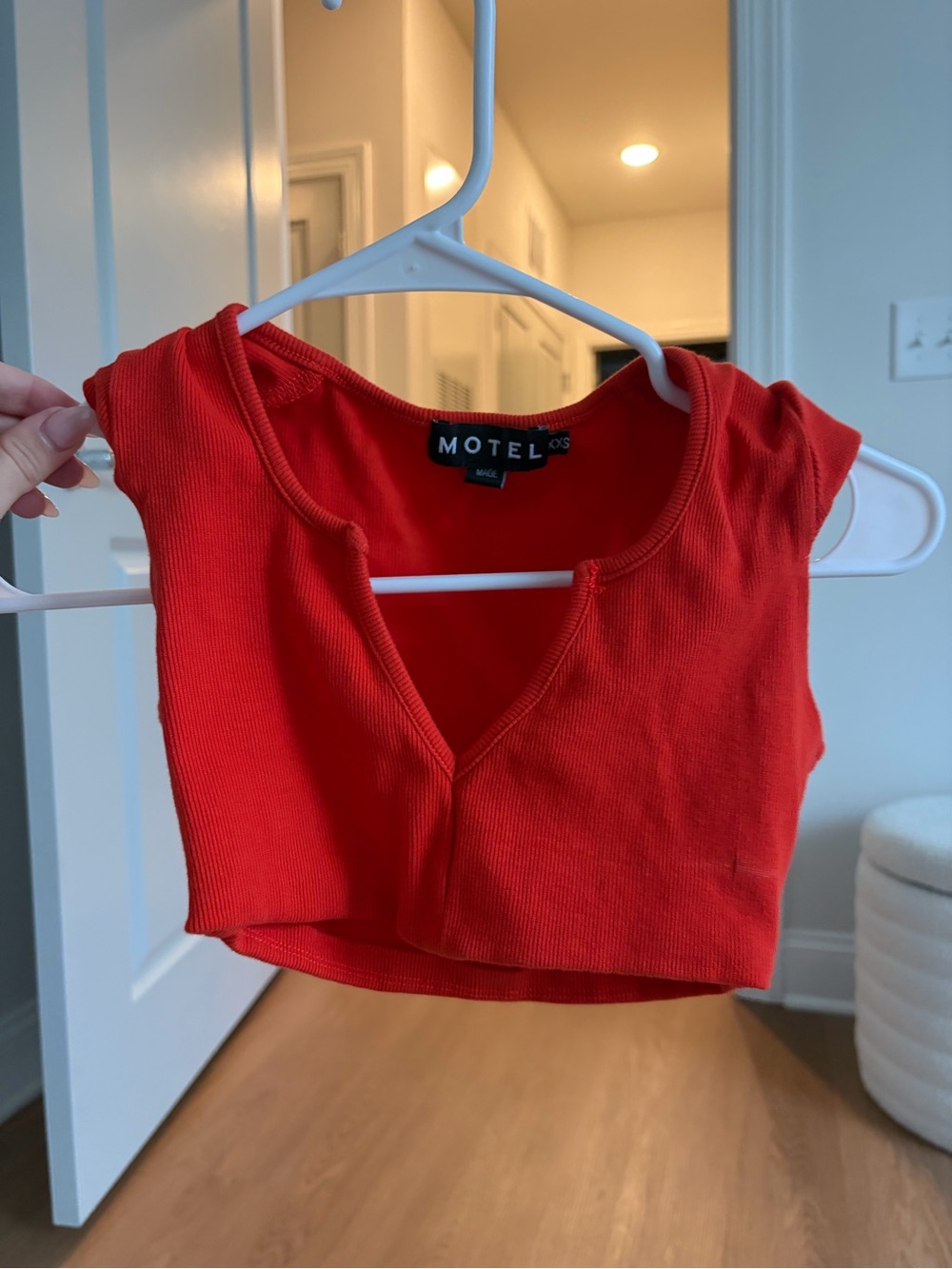Urban Outfitters Red Ribbed V-Neck Crop Top